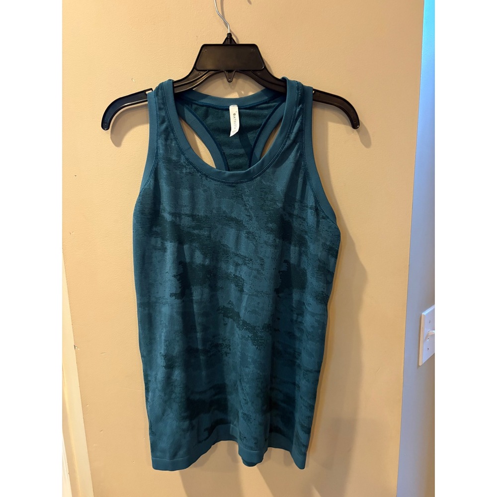 Athleta Momentum Seamless Camo fitted iRacerback Tank Top Teal Blue Size Large L